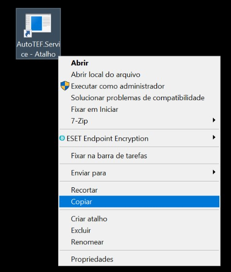 Atalho do AutoTEF sendo copiado na área de trabalho