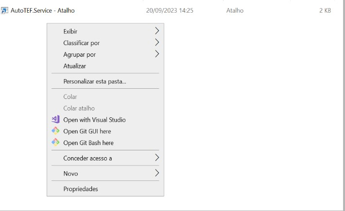 Atalho do AutoTEF colado na pasta Inicializar do Windows