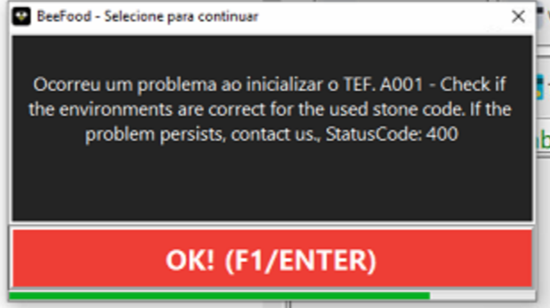 Mensagem de erro A001 exibida pelo Slim da Stone