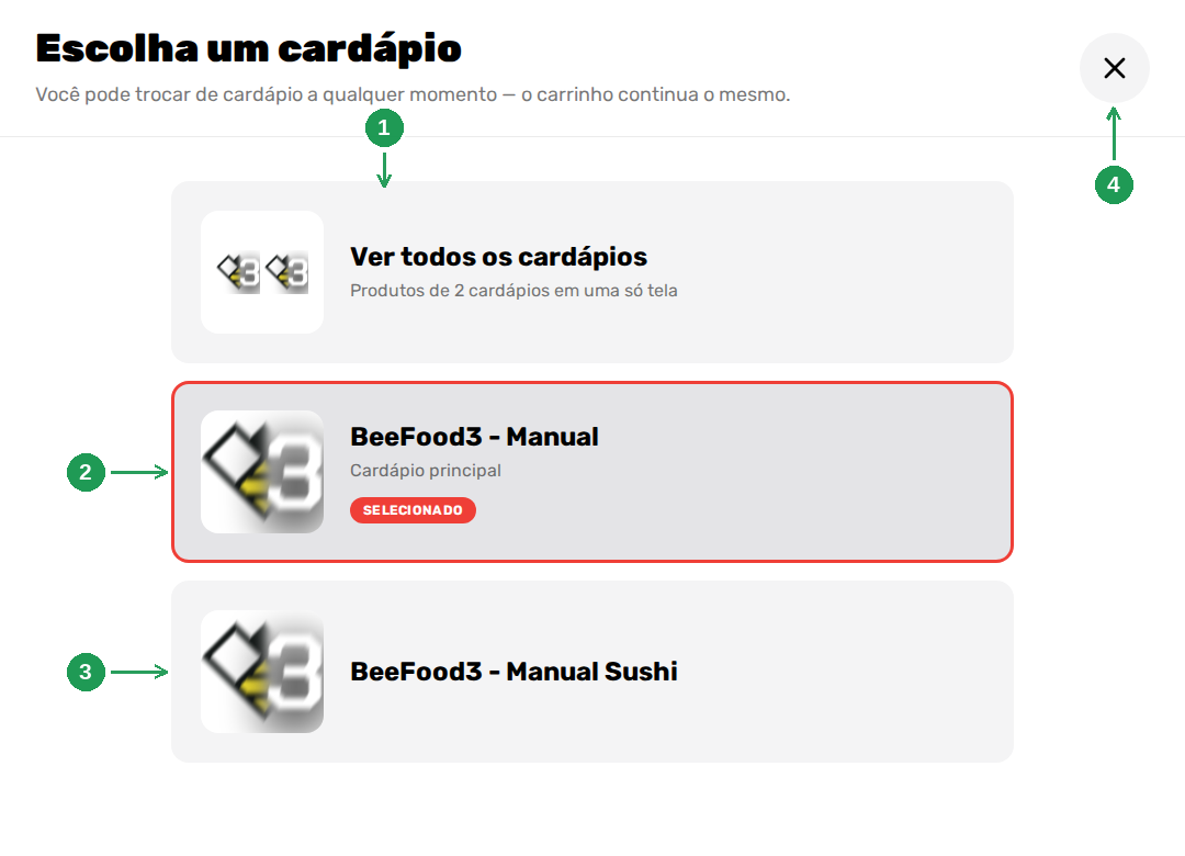 Tela Escolha um cardápio, no totem