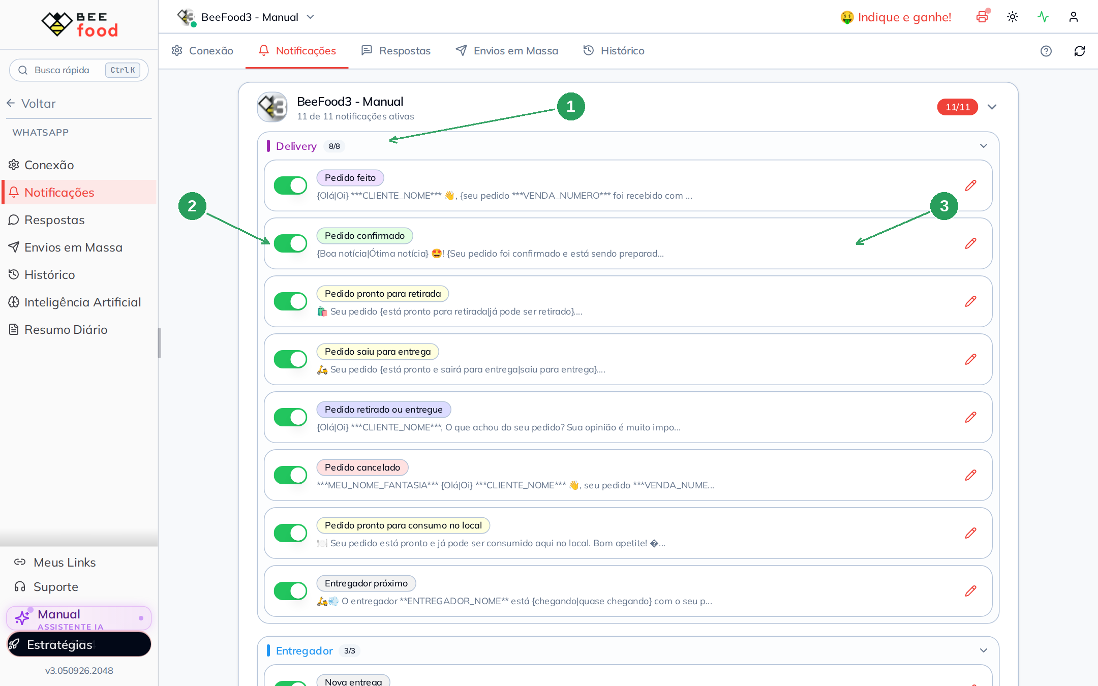 Lista de notificações do WhatsApp