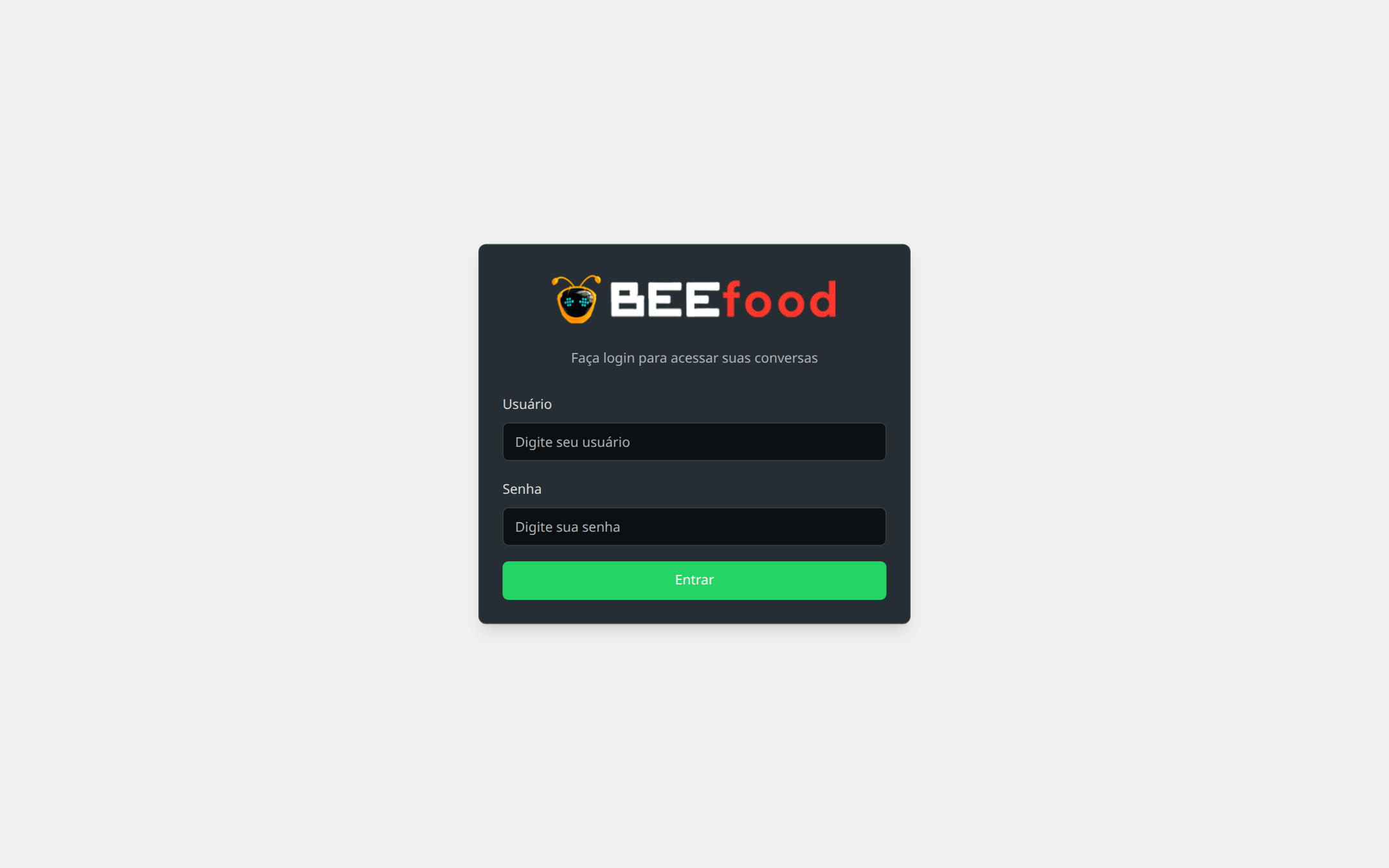 Tela de login do BeeBot