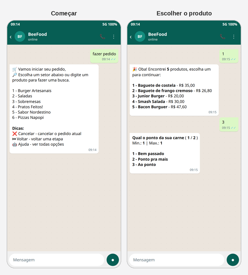Cliente iniciando o pedido no WhatsApp