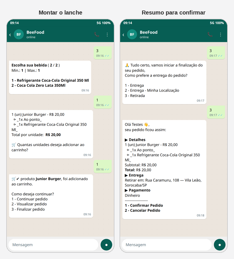 Cliente finalizando o pedido no WhatsApp