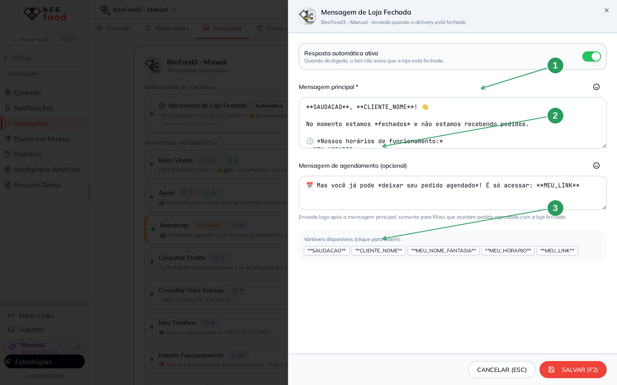 Configuração da mensagem automática de loja fechada