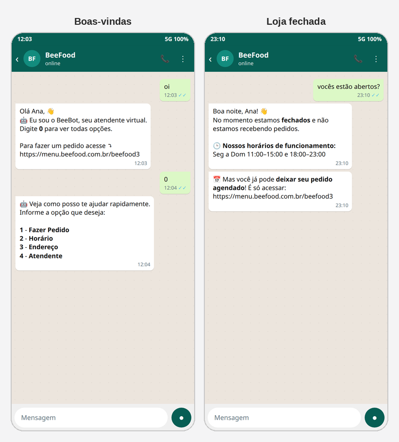Simulação de resposta automática enviada ao cliente no WhatsApp