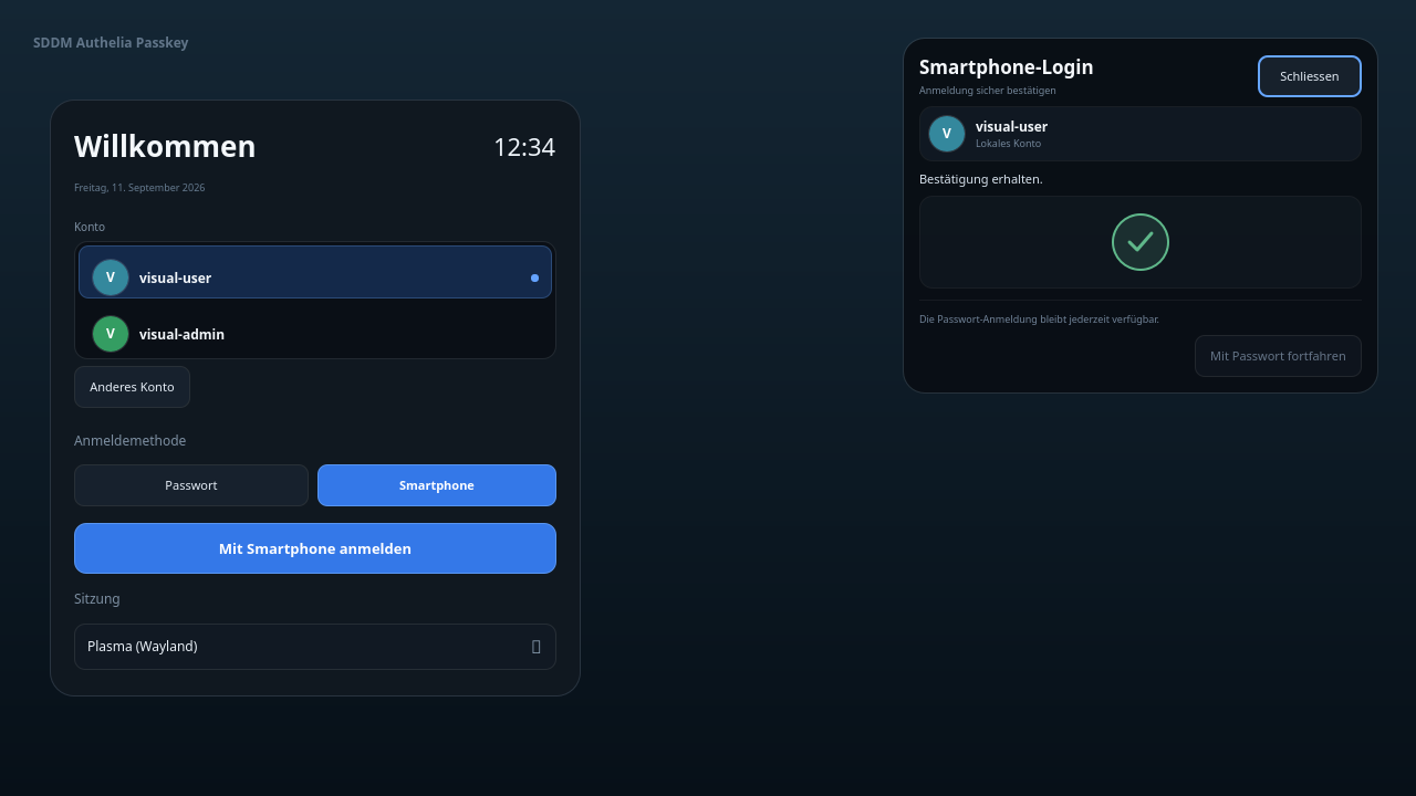SDDM Authelia Passkey approved login state
