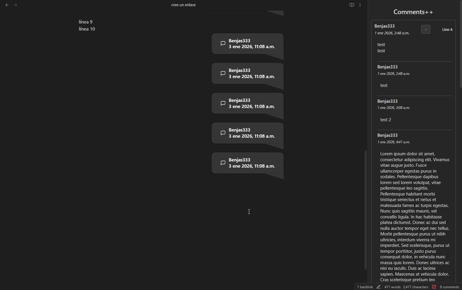 Expanded Comments in View