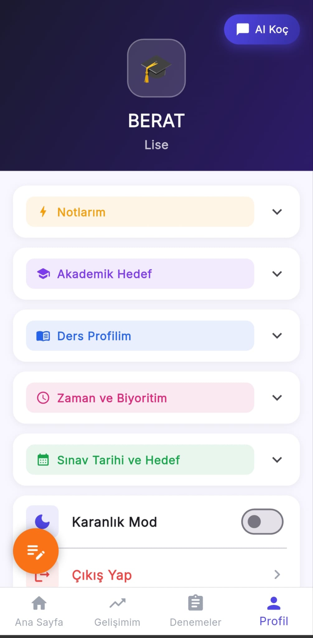 Mobile Profile Settings