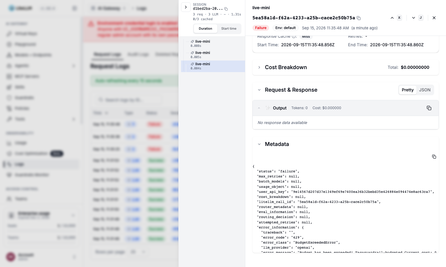 Same row, metadata with the tag budget error
