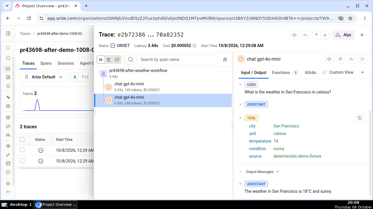 After: the tool result and the model's answer that follows it