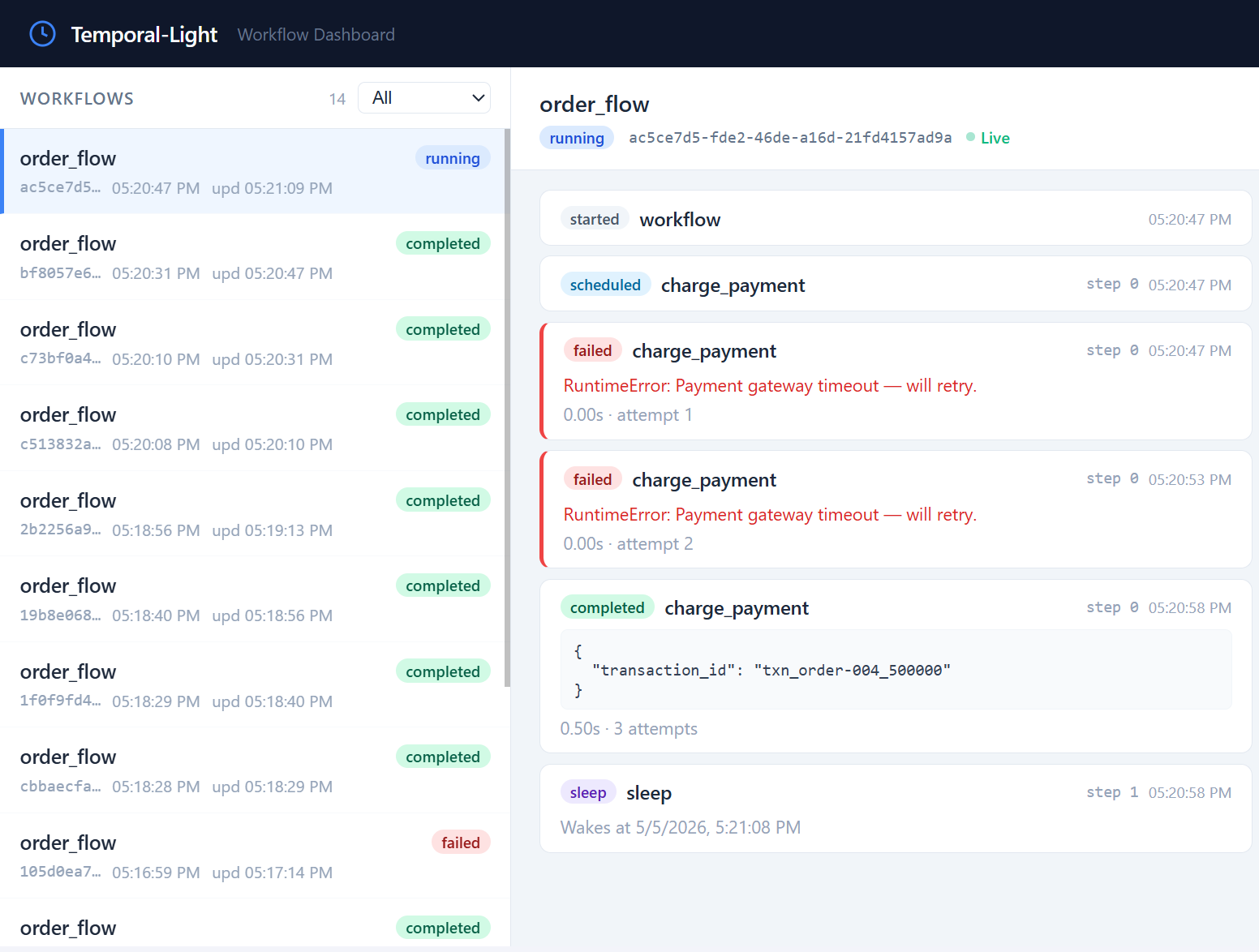 Temporal-Light dashboard