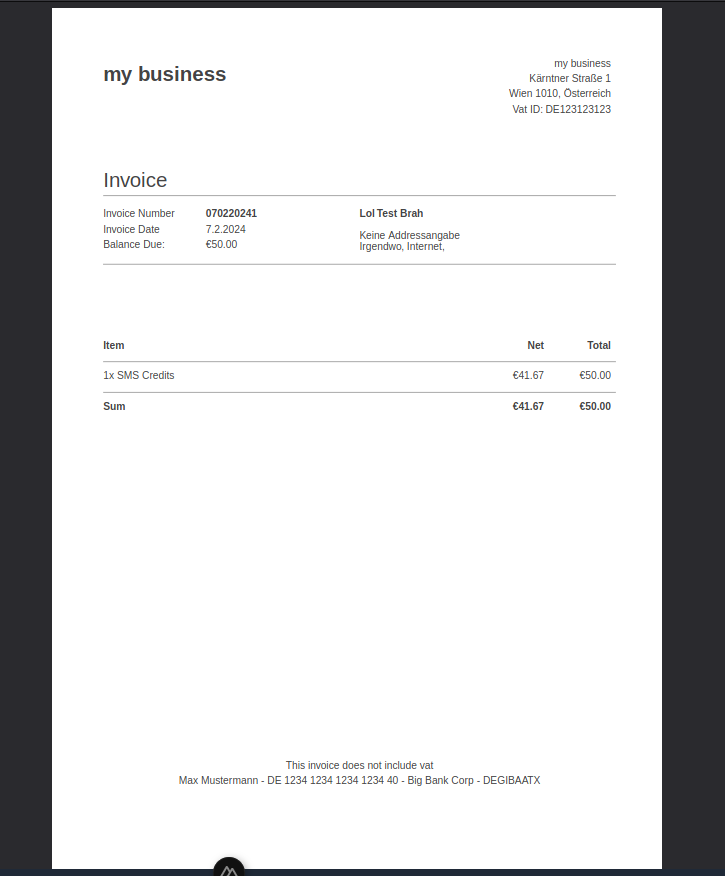 Screenshot of example invoice PDF