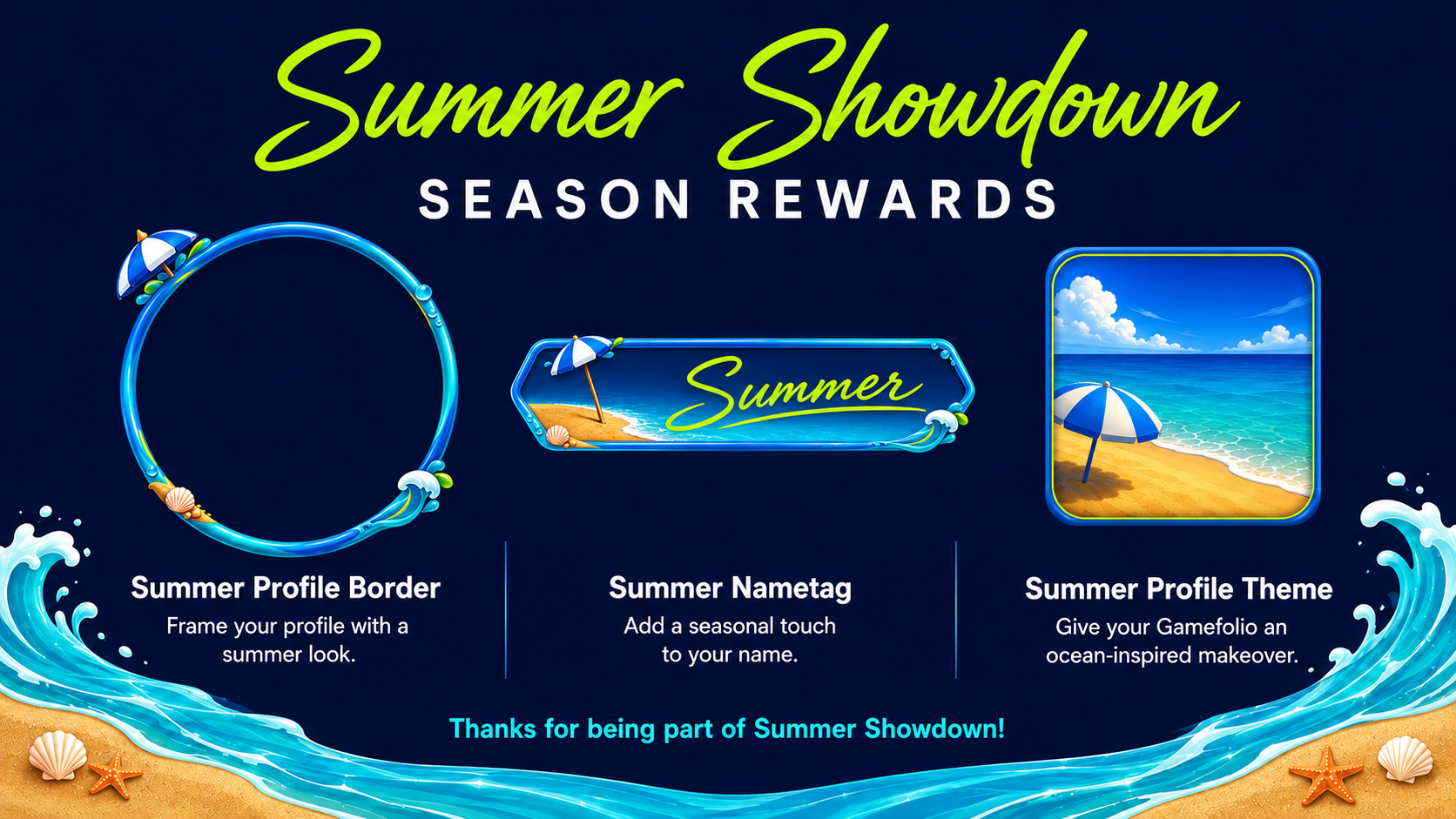 Summer Showdown Season Rewards — Summer Profile Border, Summer Nametag and Summer Profile Theme