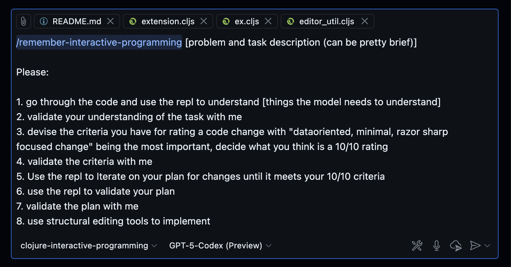 Copilot Chat input for 1-shot implementation