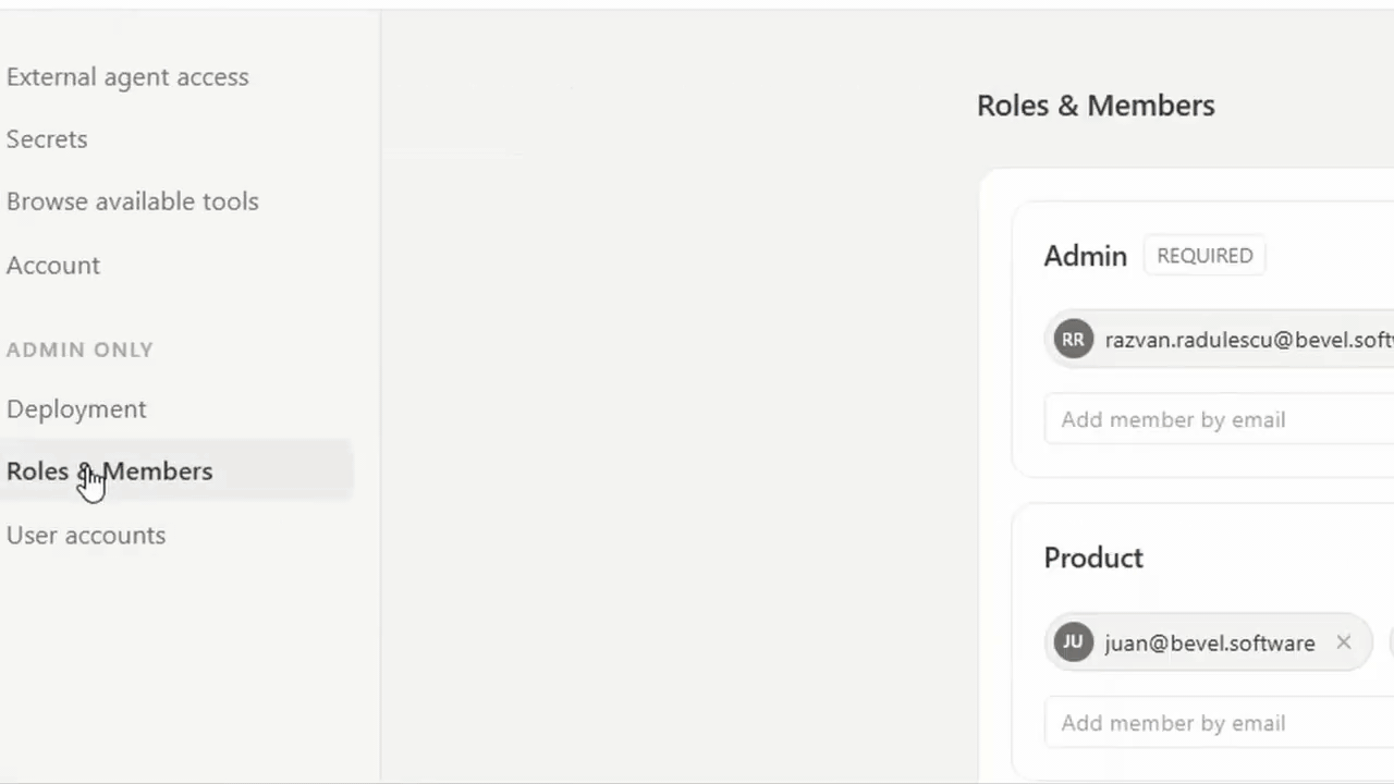An owner adds teammates to roles and manages access to shared company content