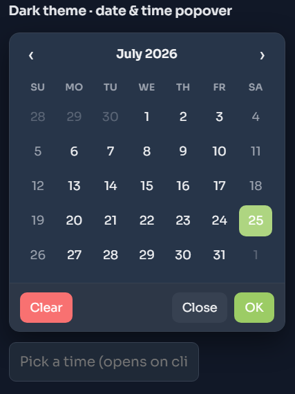 Date time picker in dark theme