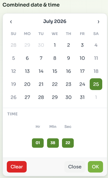 Datetime picker with calendar and time panel