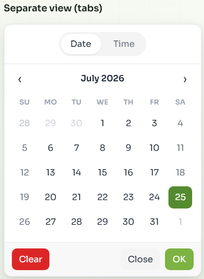 Datetime picker with Date and Time tabs