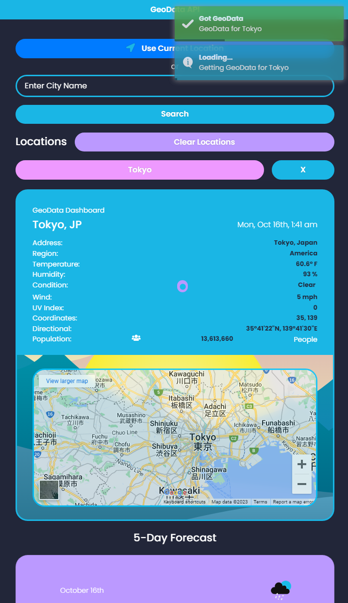 GeoData API on Mobile