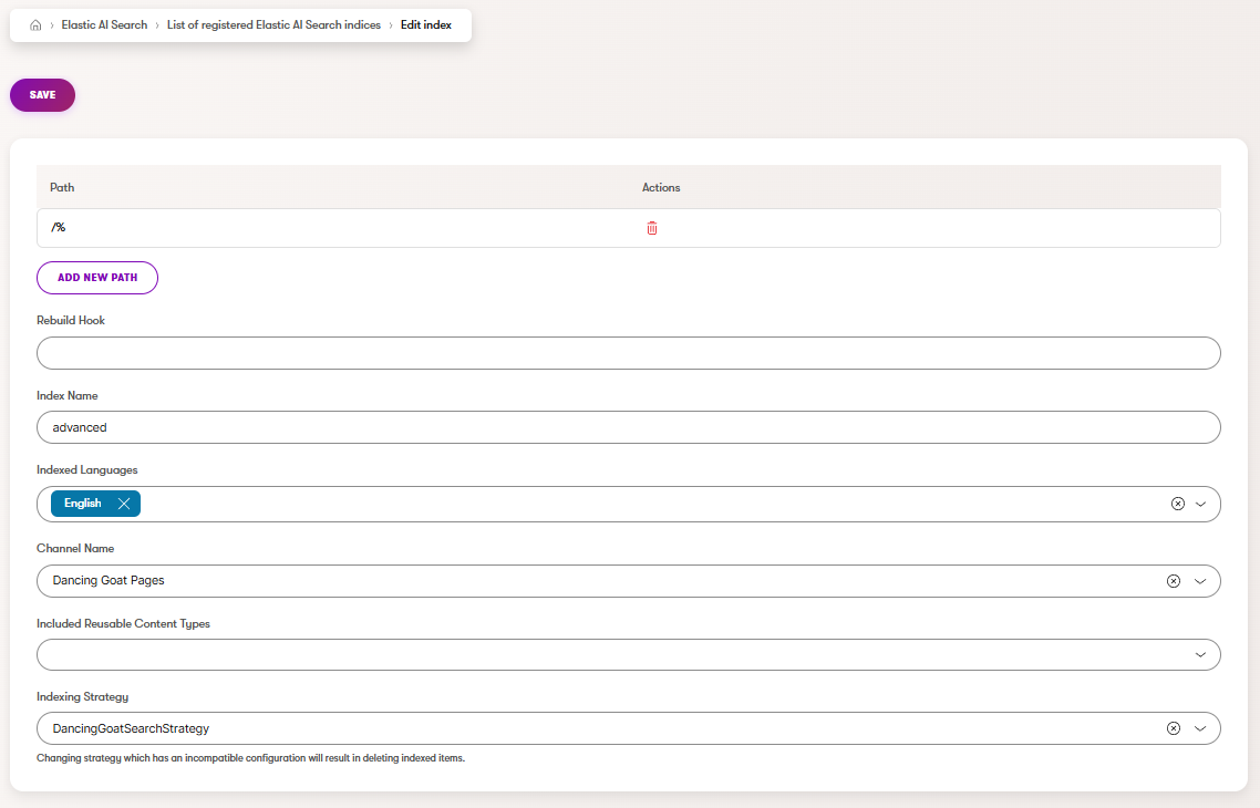 Administration search edit form