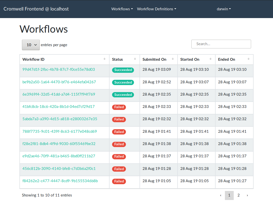 workflow list screenshot