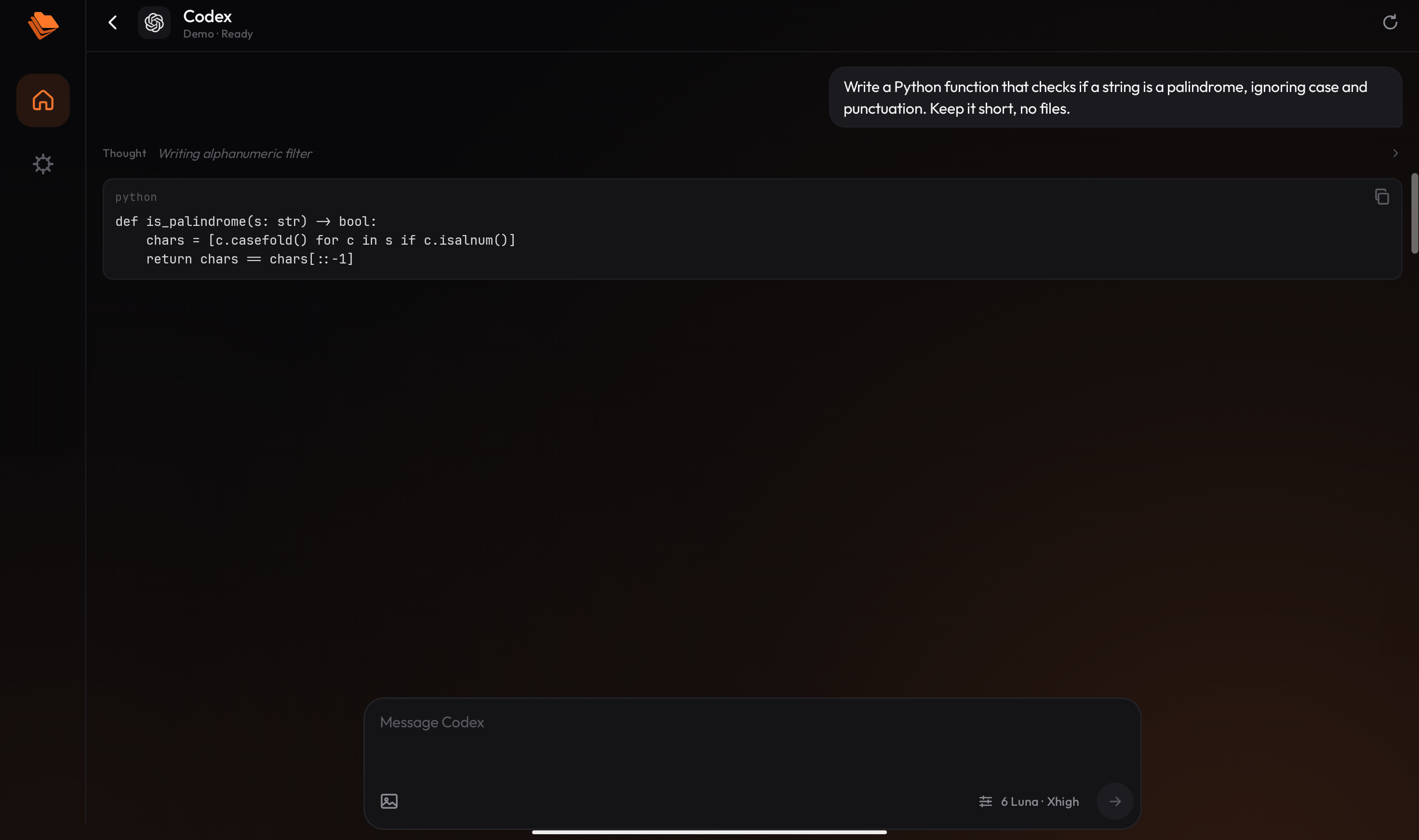 Codex answering in the native chat view