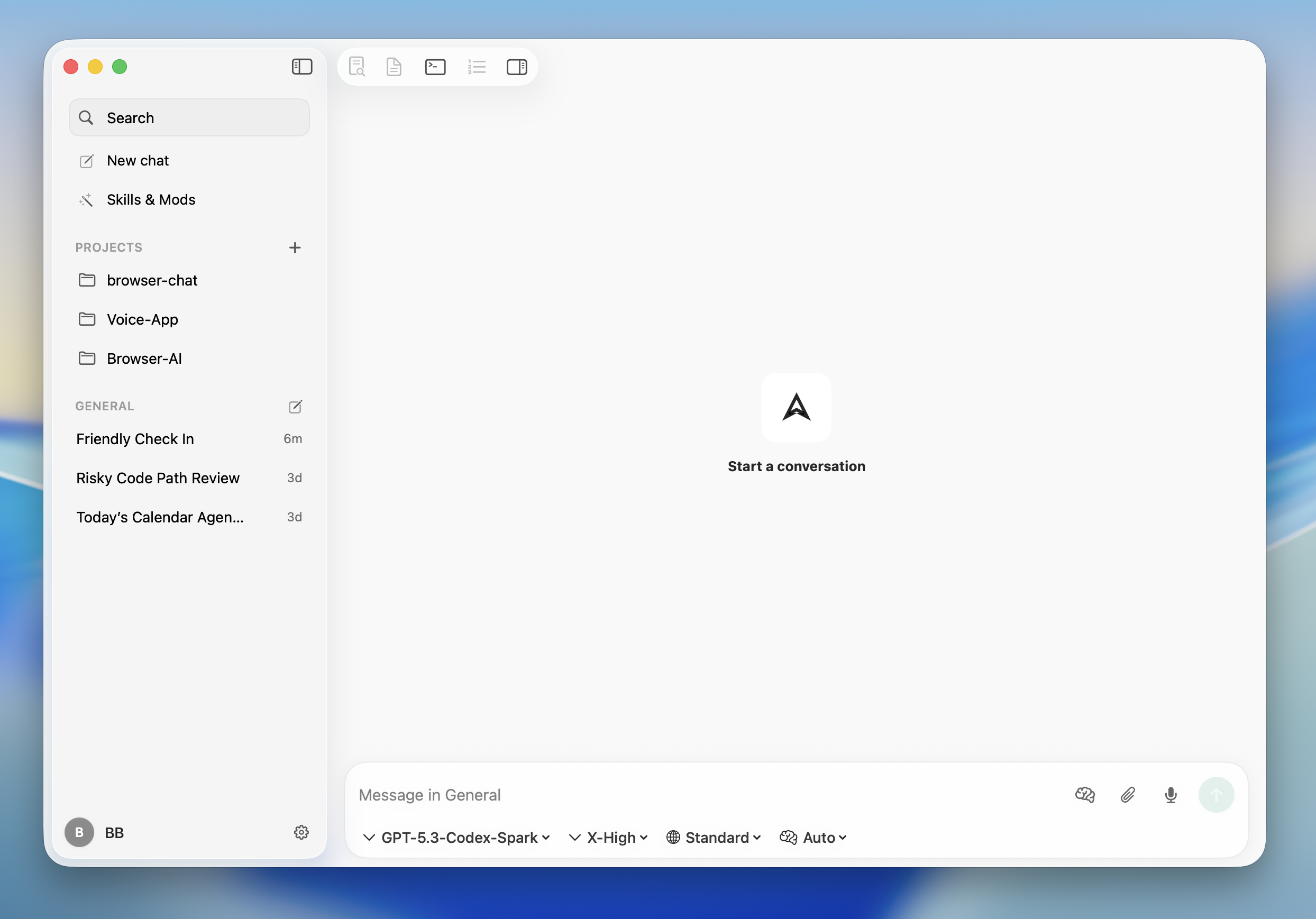 Codex Chat default interface