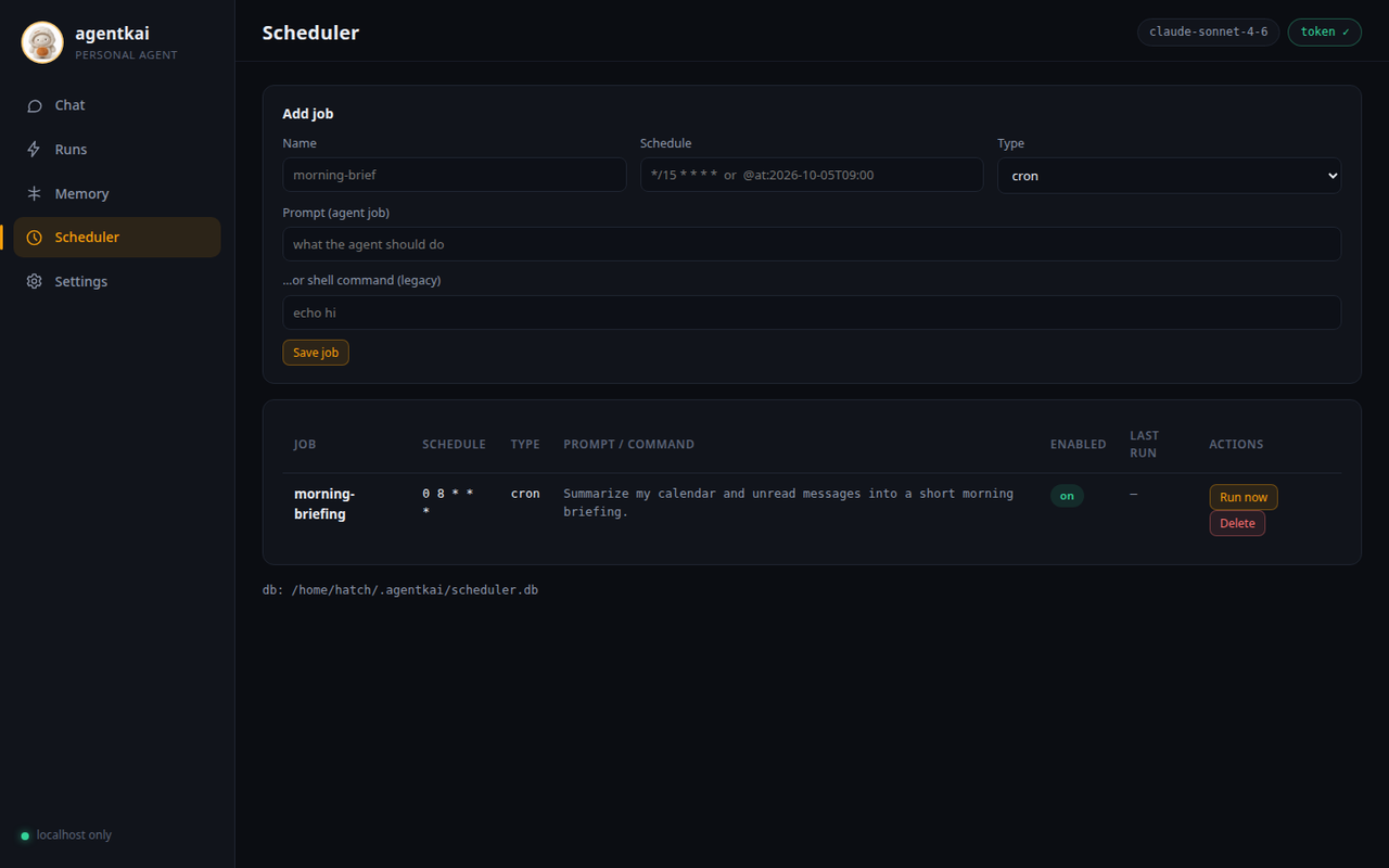 agentkai dashboard — scheduler job management