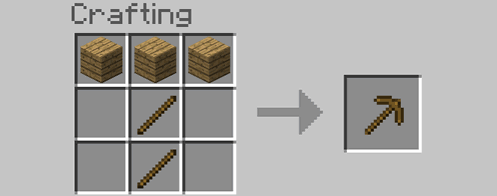 Crafting a wooden pickaxe