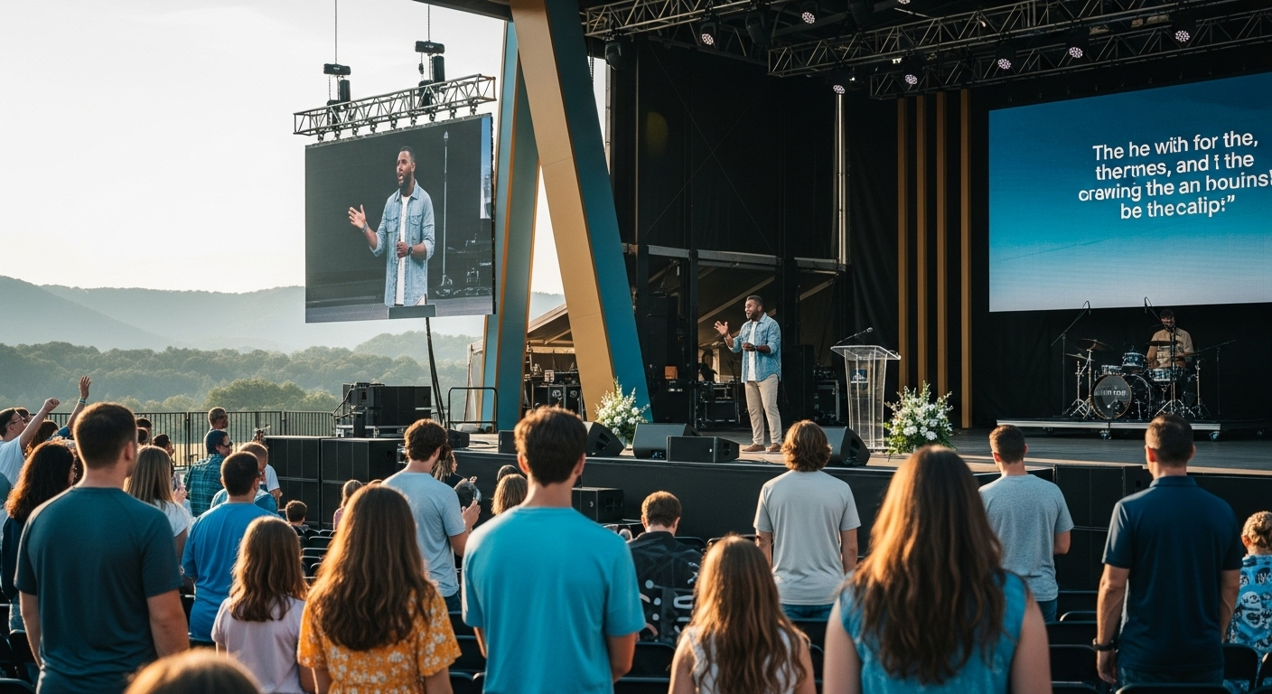 Greg Laurie delivers an inspiring sermon at FaithFest 2025 in Wilkesboro, NC, to an engaged crowd.