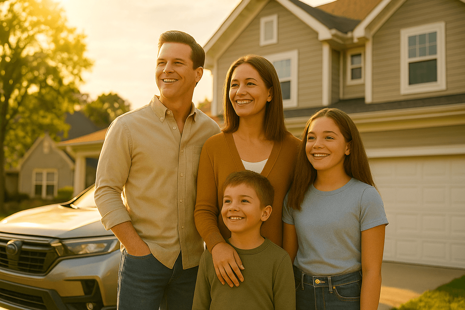 A happy family feeling secure with their insurance choice.