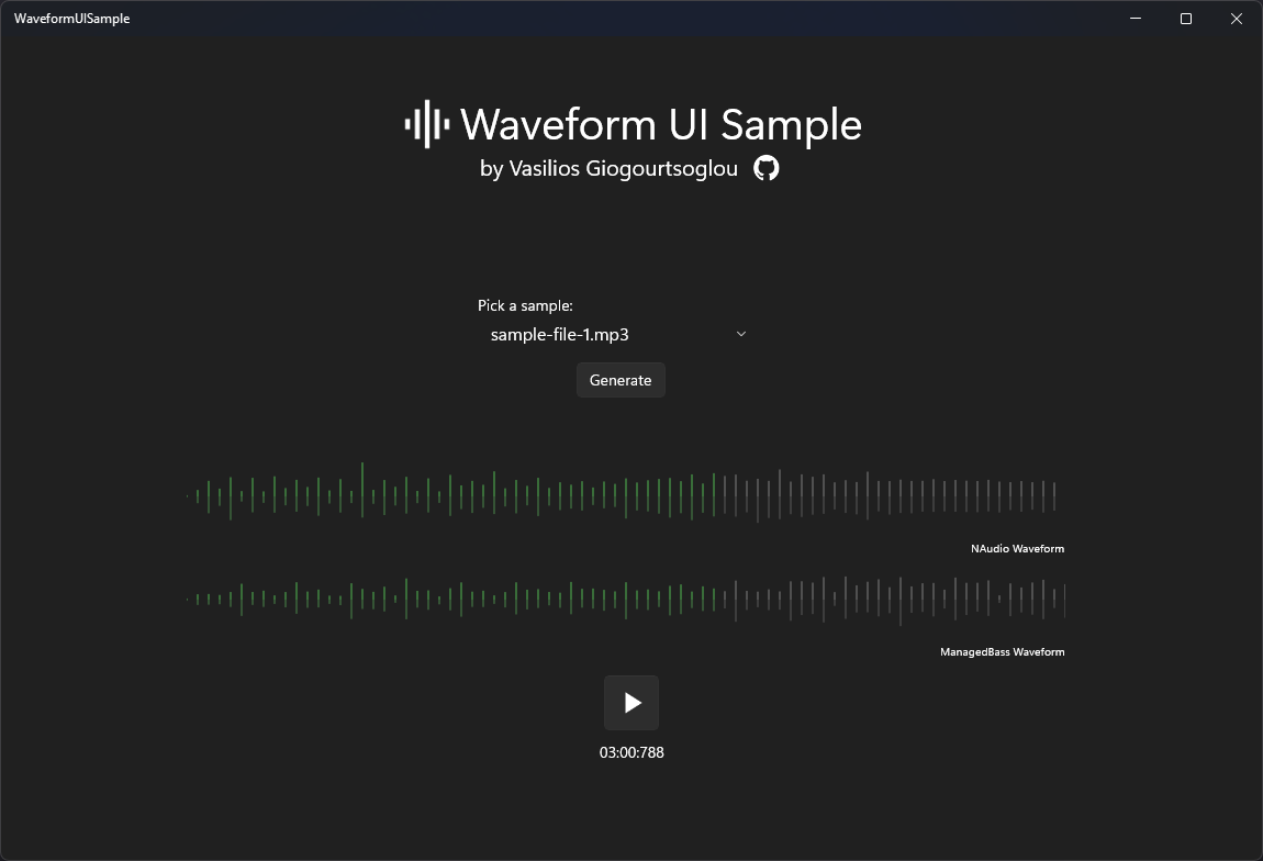 Waveform UI Sample application screenshot.