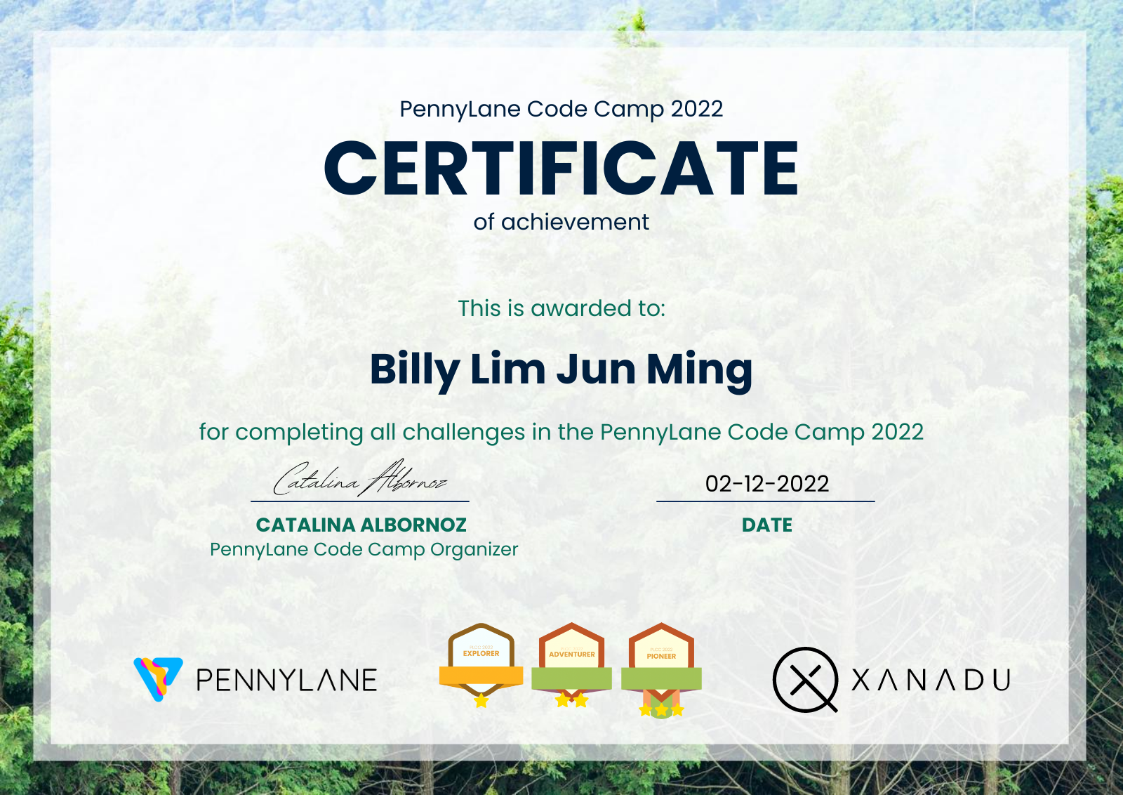 PennyLane Code Camp Certificate