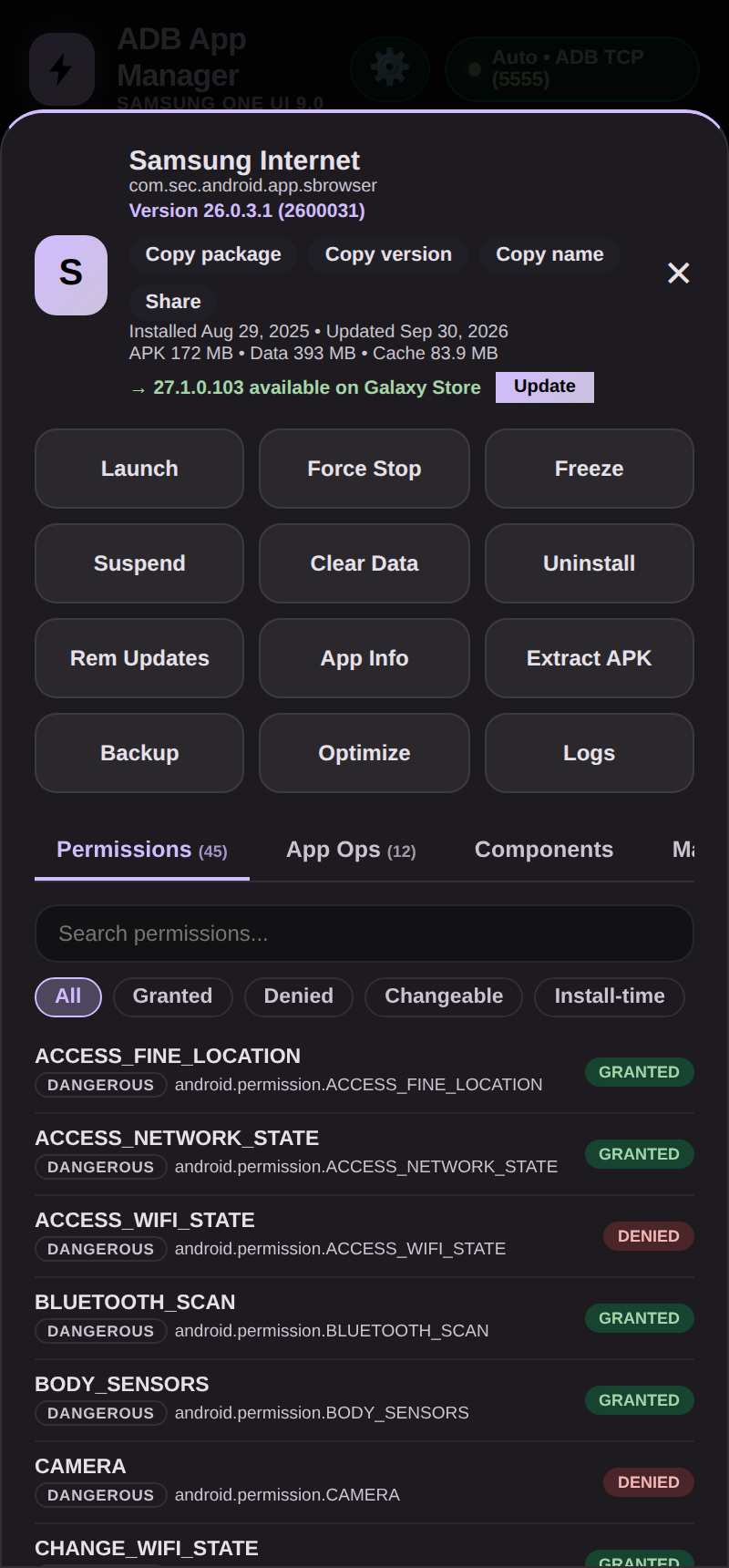 App menu