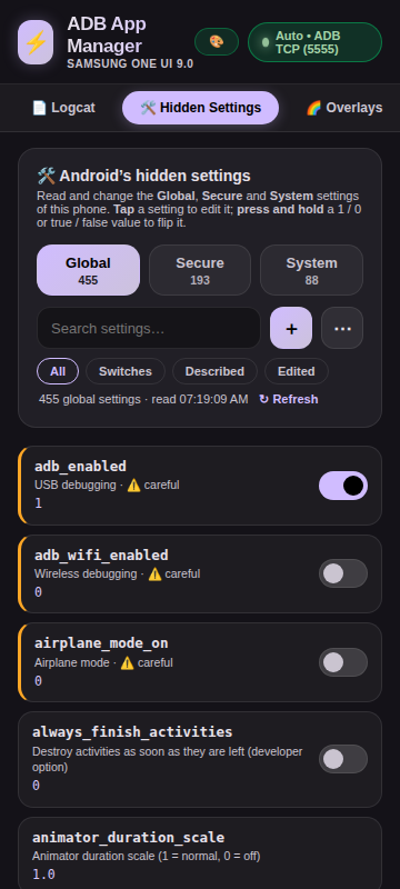 Hidden Settings