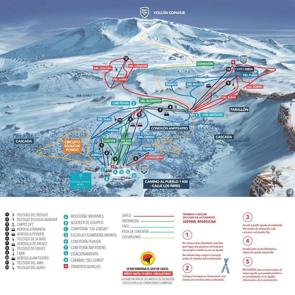 Mapa de pistas del Centro de Ski Caviahue