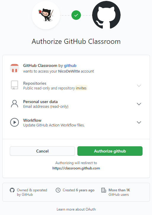 Authorize GitHub Classroom