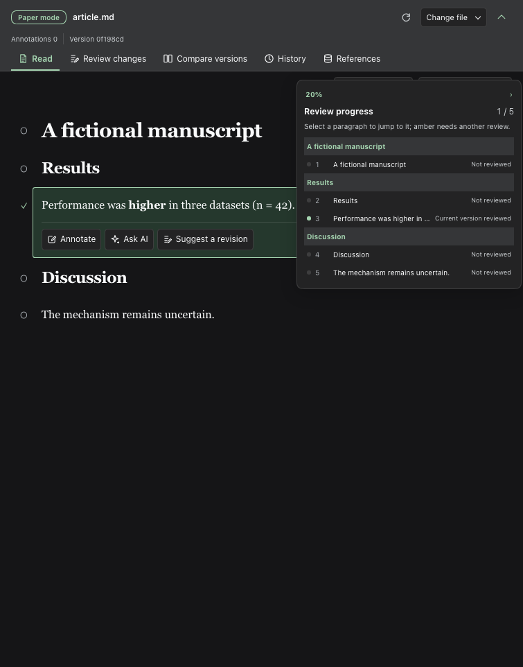 Review progress and paragraph navigator