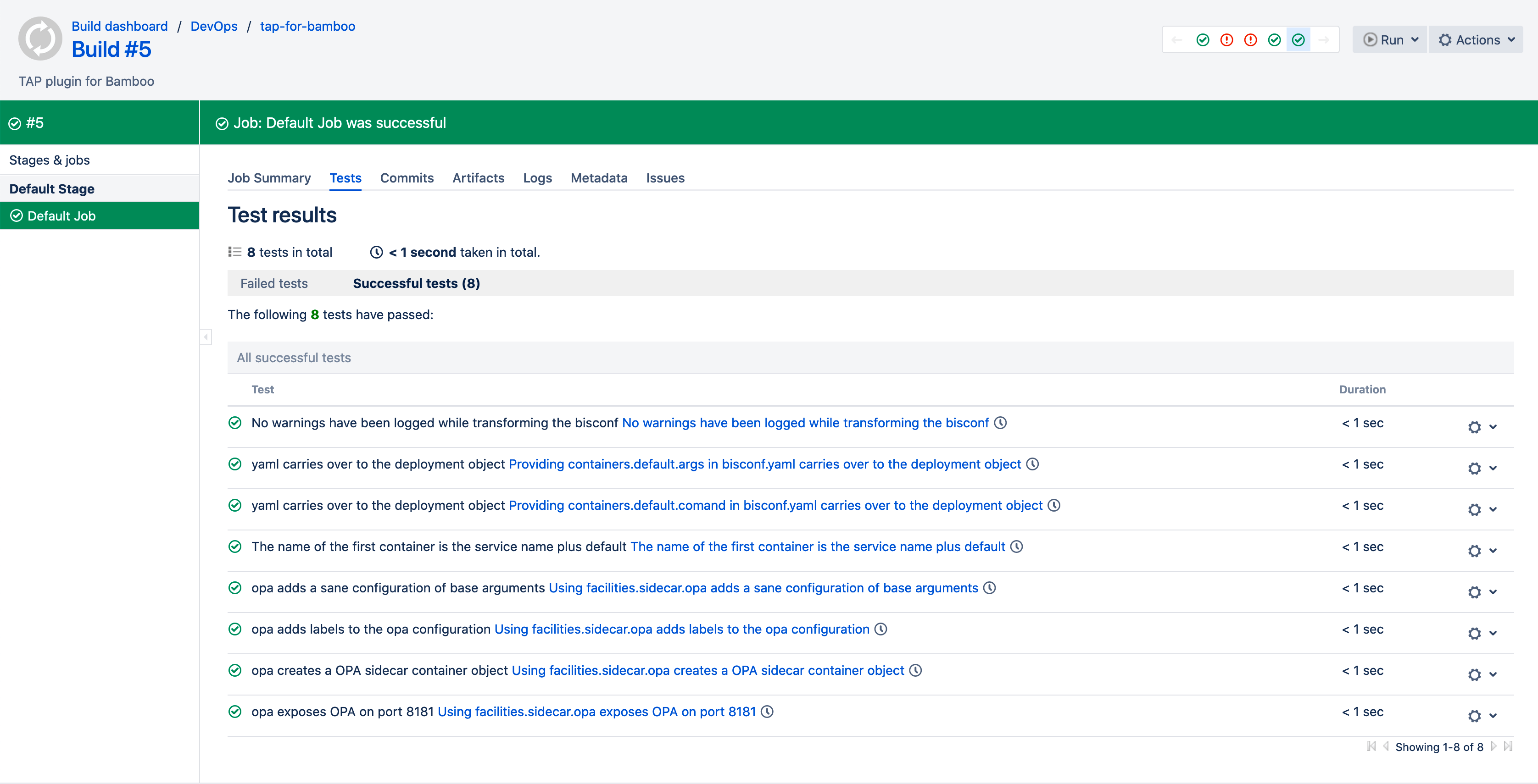 Bamboo test report screenshot