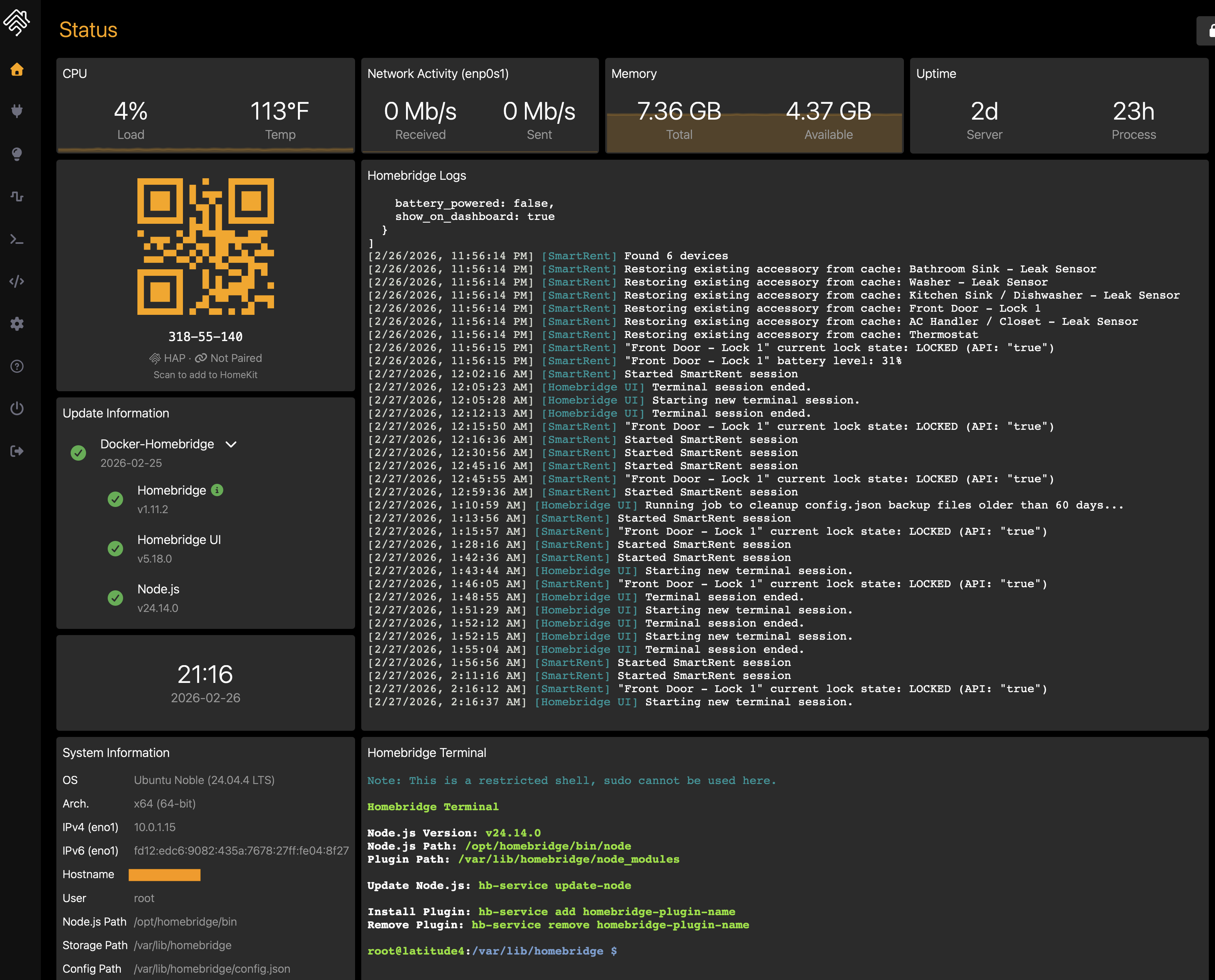 Homebridge dashboard