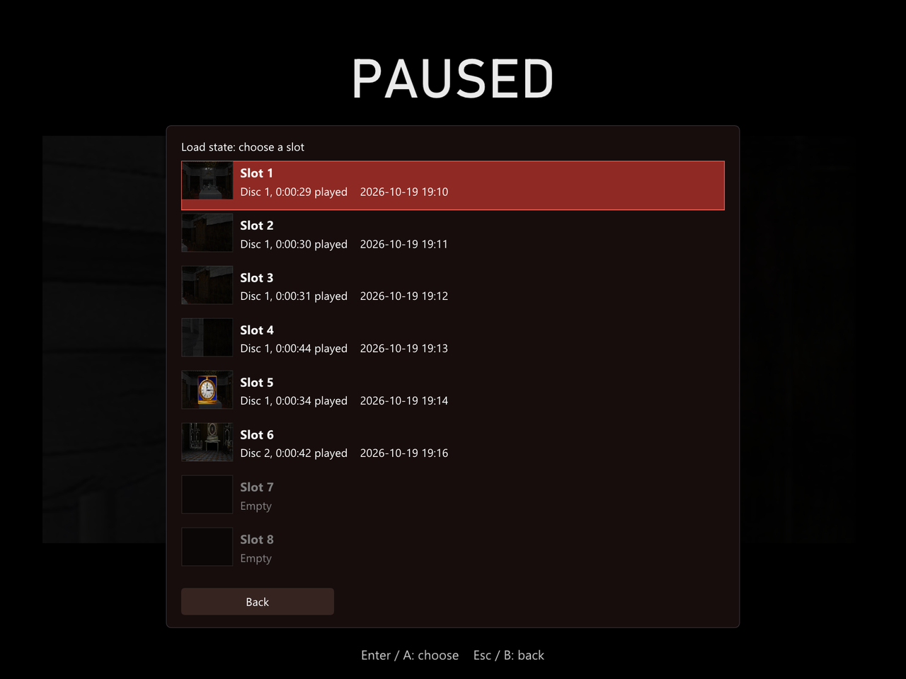 Save states in the pause menu