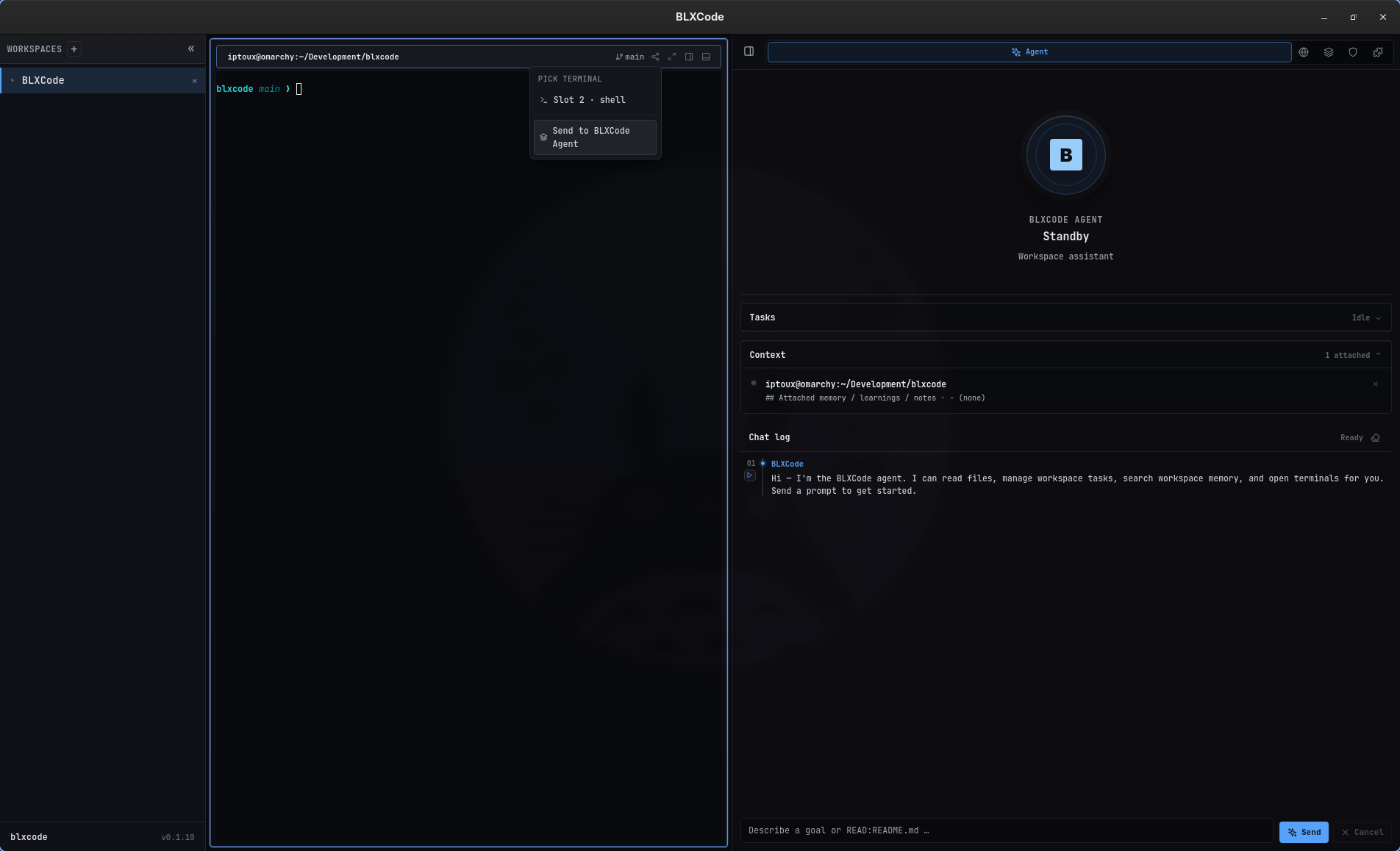 Terminal titlebar handoff dropdown listing peer terminals