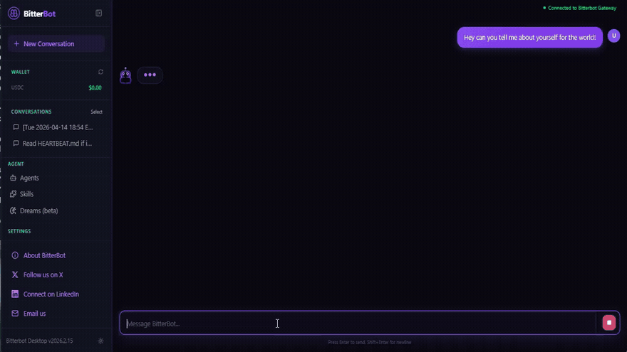 Bitterbot demo: chat interface and Dream Engine