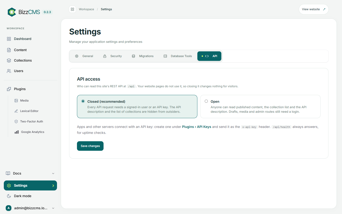 API access settings