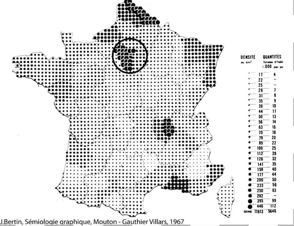 Bertin's map of population density in France