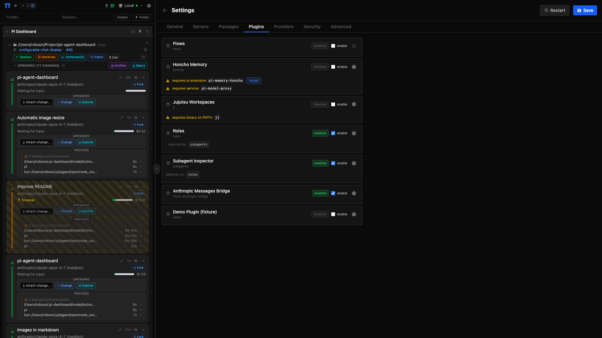 Settings — ports, spawn strategy, tunnel, resolved tools table