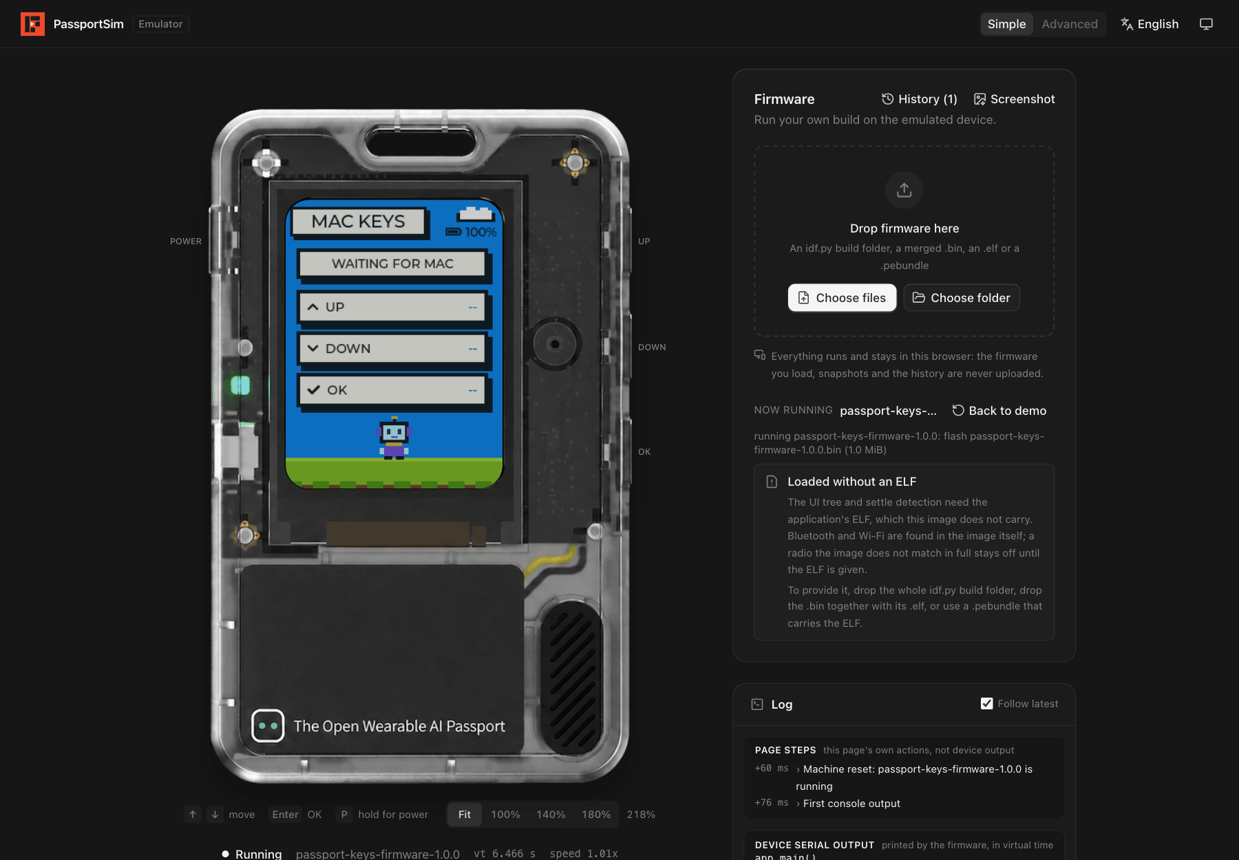 Simple mode in the dark theme, right after the Passport Keys firmware was loaded