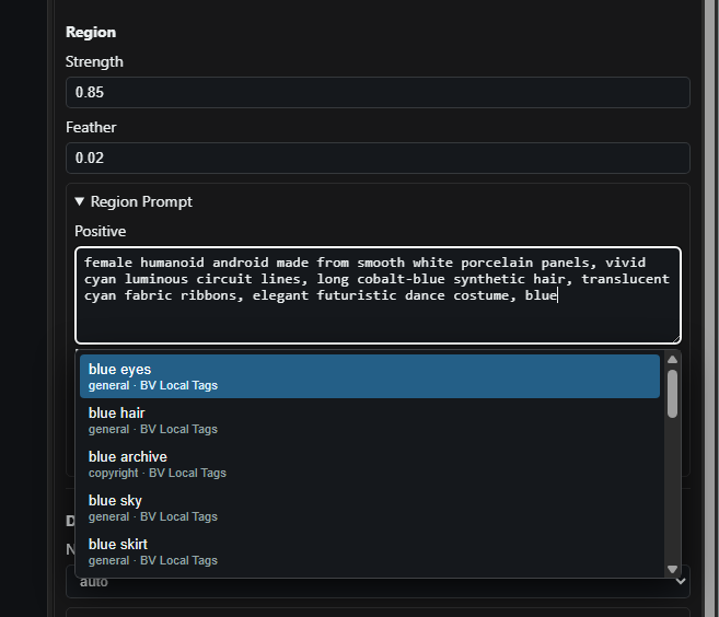 Autocomplete in the full Regional Editor