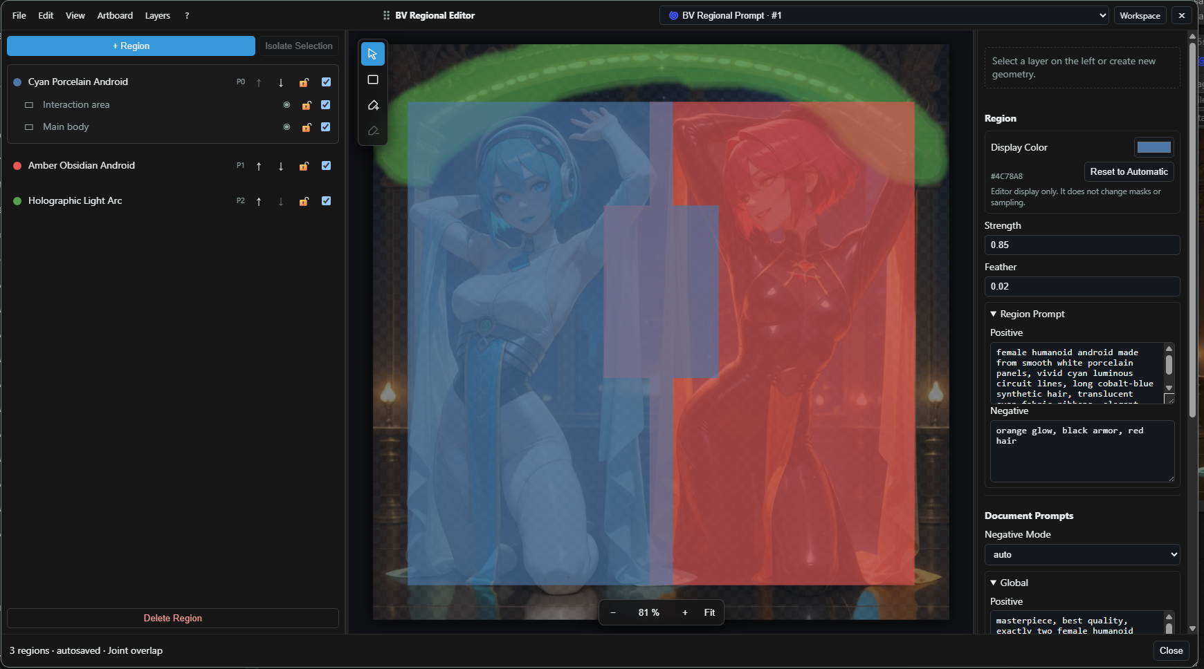 BV Regional Editor with overlapping rectangle and brush regions